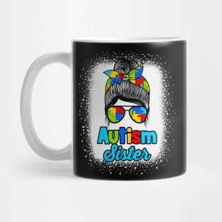 Autism Sister Messy Bun Puzzle Awareness Mug